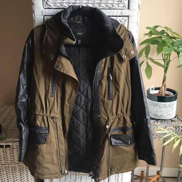Forever 21 Jackets & Blazers - Military coat with leather sleeves